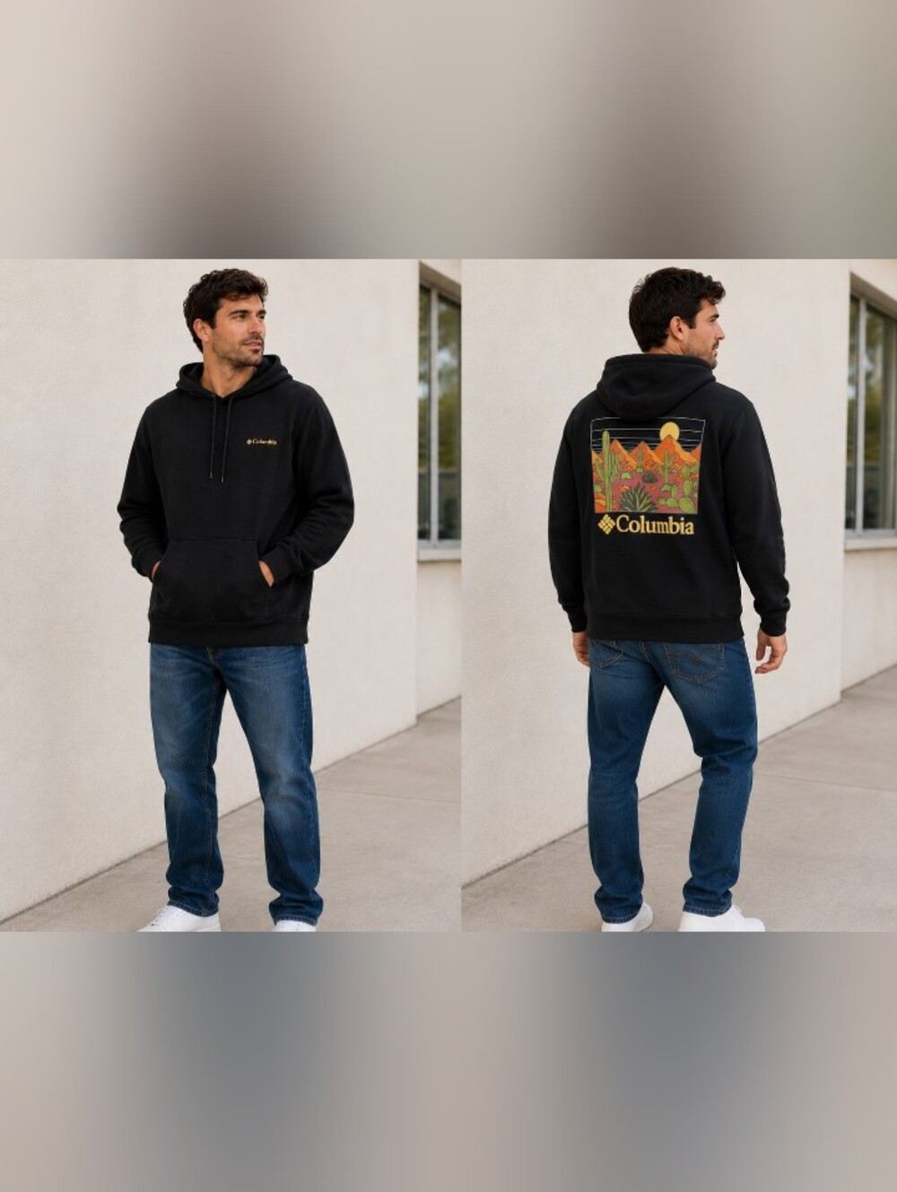 Columbia Men’s Large Black Hoodie Southwest Desert Cactus Graphic Pullover